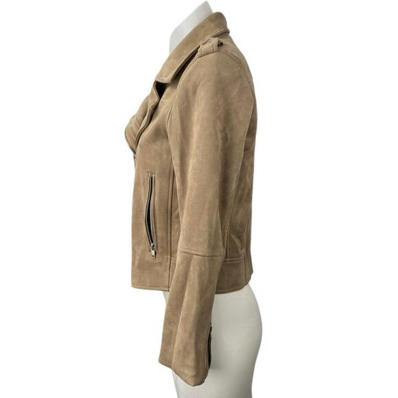 Mynta Womens Brown Tan Faux Suede Zip Up Long Sleeve Moto Biker Coat Jacket XS - Picture 2 of 5
